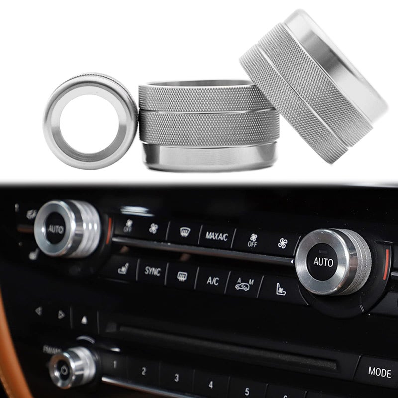 x xotic tech AC Control Radio Volume Knob Switch Button Ring Covers Trim Compatible with BMW X5 2014-2018, X6 2015â€“2019 F15 F16 (Silver) - 3pcs - Image 1